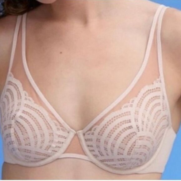 ThirdLove Other - ThirdLove Deco Lace Unlined Scoop Bra Size 36G Underwire Adjustable Straps Sheer